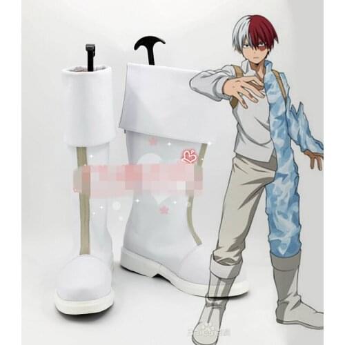 Anime Cosplay Shoe Todoroki Shoto White Boots Mens Calf Length Boots A