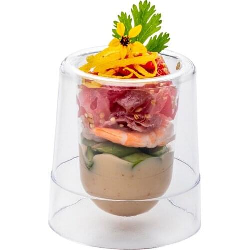 Free Shippin Party Wedding Supplies Disposable Plastic Tableware 50*50*75mm/60ml Clear Mini Double Wall Dessert Cup, 50/Pack