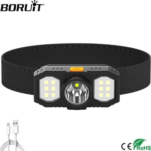 BORUiT K07 Headlamp 450LM Max. G3 LED Head Torch with Built-in 18650 Battery Ultra Bright Portable Lighting for Camping