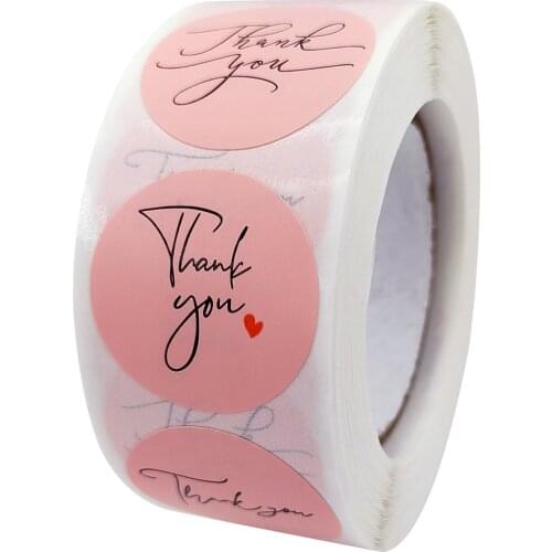 100 PCS Pink Coated Paper Thankyou Adhesives Label Full Color Printing 2.5 CM Diameter Circle Adhesive Sealing Sweet Sticker