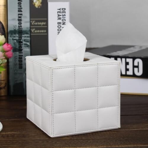 Wooden struction leather white square roll tissue box napkin toilet paper canister holder dispenser PZJH001