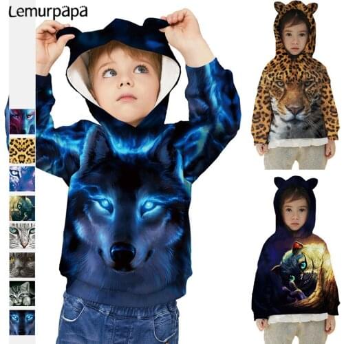 Children Animal Hoodies 3D Printing Wolf Tiger Light emitting ear Kids Sweatshirts Hoodie Boys Girls Fashion Child Hooded
