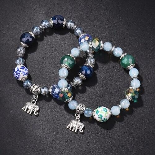 Ceramic Bead Bracelet For Women Sweet Series Crystal Beaded Bracelets Elephant Anklet Statement Wristbands Bangle Jewelry