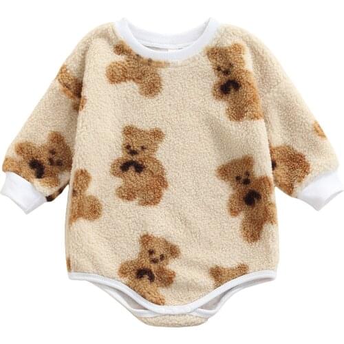Clothes For Newborns Baby Romper Kids Cartoon Bear Print Round Neck Long Sleeve Jumpsuit Soft Clothing For Baby Boys Girls 0-24M