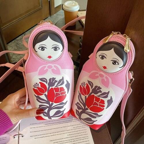 HISUELY Creative Matryoshka Print Bag Women Crossbody Bags Women New Fashion PU Leather Bag Phone Purses Bag Shoulder Bag Bolsas