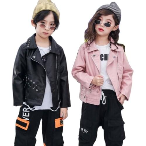Girls PU Leather Jackets Clothing 2021 Autumn New Boys Fur Coats Lapel Zipper Jacket Kids Fashion Tops Outwear 2 3 4 5 6 7 8 yrs