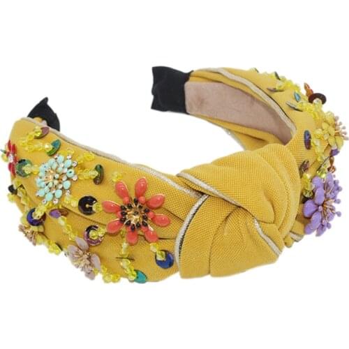 Boho Crystal Metal Floral Headband Sequins Beaded Jewelry Knot Hair Hoop Bandana F42F