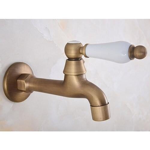 Antique Brass Wall Mounted Single Ceramic Handle Bathroom Mop Pool Faucet /Garden Water Tap / Laundry Sink Water Taps mav312