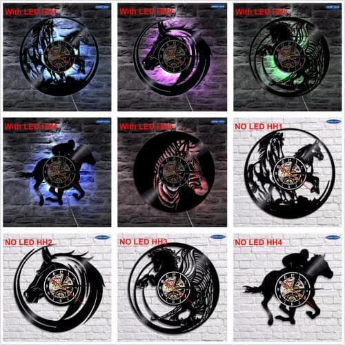 Horses LED Lighting Color Changing Wall Light Horse Laser Etched With Vinyl Remote Controller LED Backlight Modern Clock
