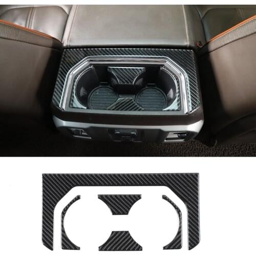 NHAUTP 5Pcs/set Car Decoration Carbon Fiber Armrest Box Back Cup Holder Panel Trim Sticker For Ford F150 2015-2019
