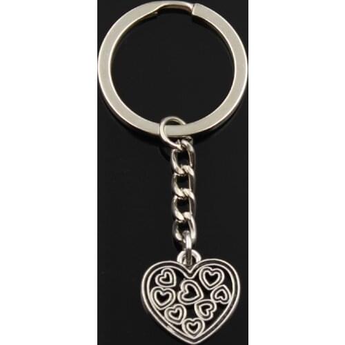New Fashion Keychain 19x19mm Hollow Heart Pendants DIY Men Silver Color Car Key Chain Ring Holder Souvenir For Gift