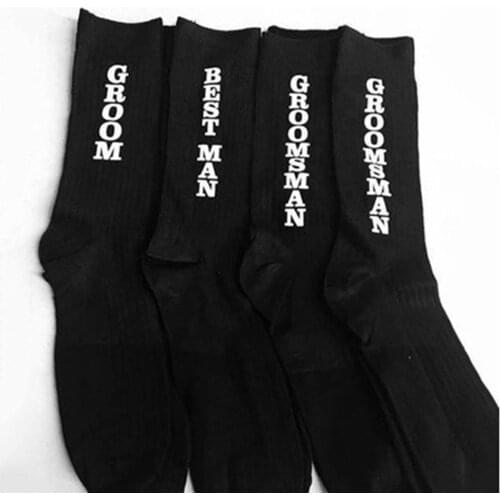 NEW Wedding Men Groom Best man Groomsmen Letter Socks Fashion Combed Cotton Dressing Socks Wedding Party Socks