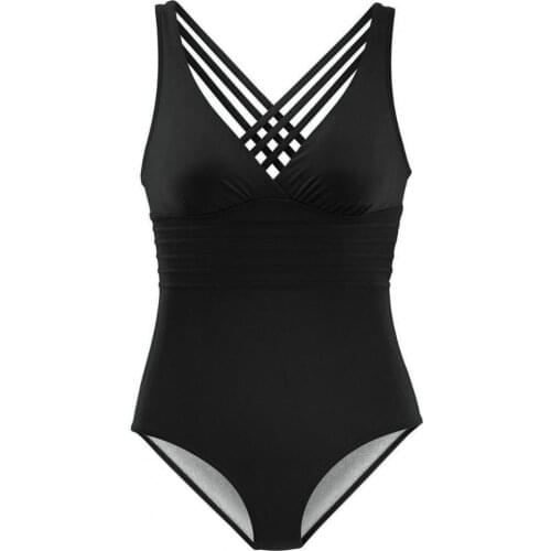 Deep V-neck Solid Color Tummy Control Backless One-piece Bathing Suit Monokini for Beach