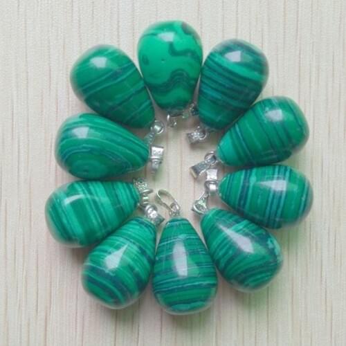 Wholesale 100pcs 2018 high quality malachite stone round water drop Pendants Charms for women and men jewelry free Shipping