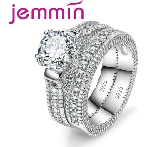 Luxury White Bridal Wedding Ring Set Jewelry Promise CZ Stone Wedding Rings for Women Original Silver Jewelry