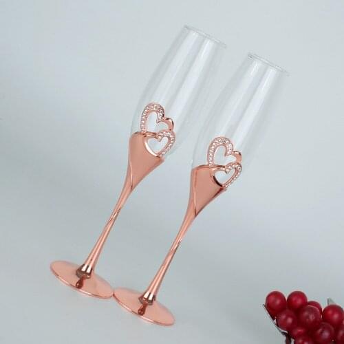 Rose gold champagne glass high-footed set glass wedding gift to the glass heart-shaped diamond crystal glass red wine glass