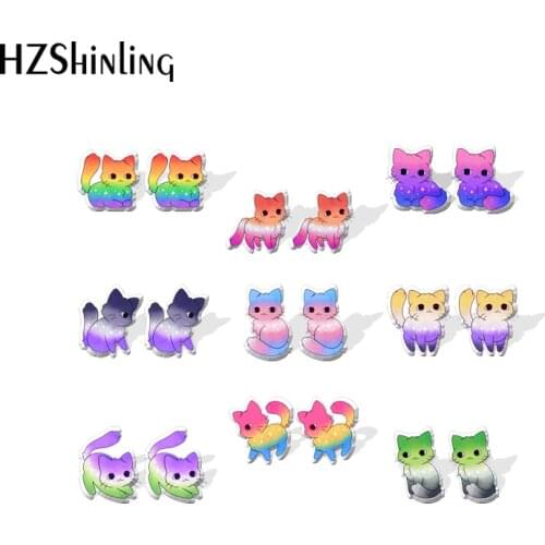 2021 New Pride Cats Stud Earring Color Cat Crystal Acrylic Resin Earrings Epoxy Handmade Jewelry Gifts Girl