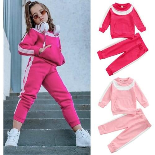 0-6Y Autumn Winter Kids Tracksuit Girls Clothes Sets Long Sleeve Front Pocket Pullover Sweatshirt Tops Pants Casual Baby Outfit