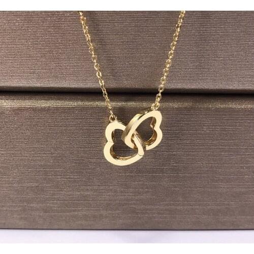 UBESTNICE Solid 18K Gold Trendy AU750 Double Heart Adjustable Short-Long Fine Jewelry Chain Necklaces For Women Girl Party Gift