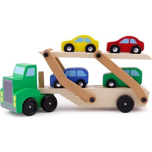 [Funny] DIY Wooden Truck Toy Double deck trailer car model Kids Early Educational Diecasts Toys Colorful Vehicle Blocks Set gift