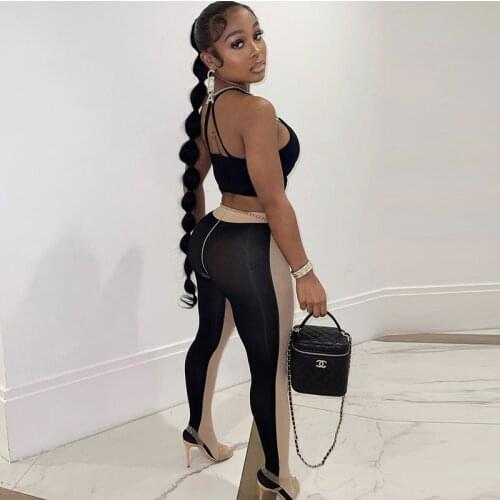 2021 Summer New Ladies Pants Contrast Color Stitching Breathable Slim High Waist Tight Casual Trousers