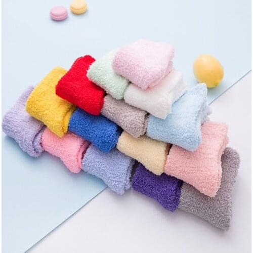 Women Socks Hot Sale Candy Color Coral Fleece Socks Fashion Winter Thick Floor Socks Casual Solid Color Half Fleece Tube Socks