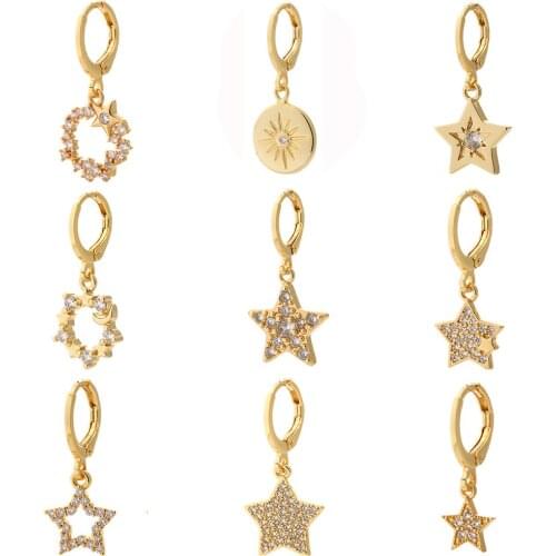 Star Earrings for Women Gold Star Dangle Earrings Micro Pave Zircon CZ Copper Paired Earring Trendy Punk Party New Fashion 2021