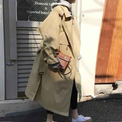 Autumn Women Mid-length Khaki Trench Coat Plus Sashes Casual High Street Lapel Double Breasted Long Sleeve Windbreaker Female
