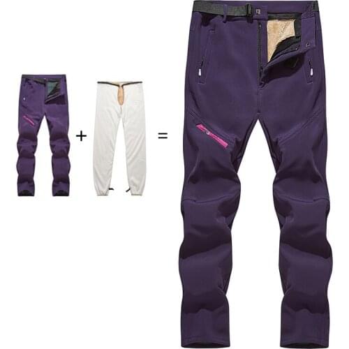 Winter Warm Fleece Ski Pants Women Men Thick Elastic Hiking Removable Trousers Outdoor Waterproof Trekking Camping Fishing Pants
