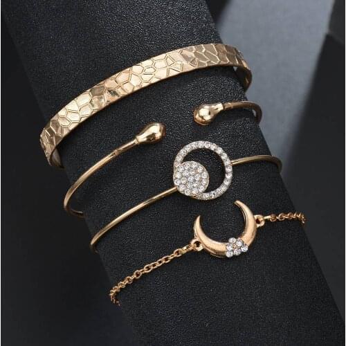 1 set Fashion Moon-shaped Rhinestone Bracelet Set Womens bracelet four-piece