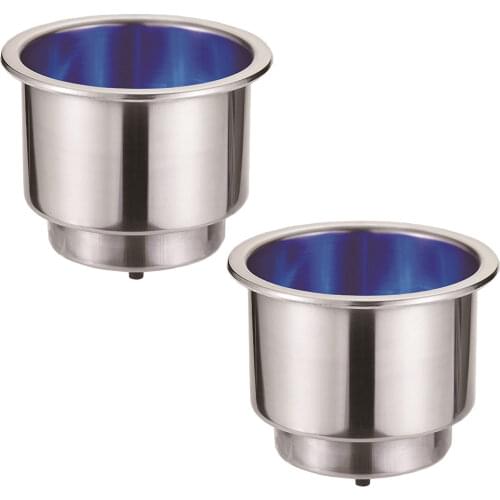 2PCS Boat Cup Drink Holder Stainless Steel Cup Bottle Rack Recessed with Drain 12V Blue 9*LED for Boats RV & Campers