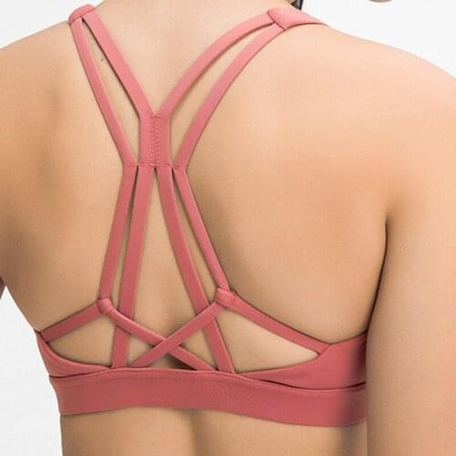 2021 Strappy Workout Sports Bras Tops Women Naked-feel Wireless Yoga Fitness Bras Padded Push Up Athletic Crop Tops