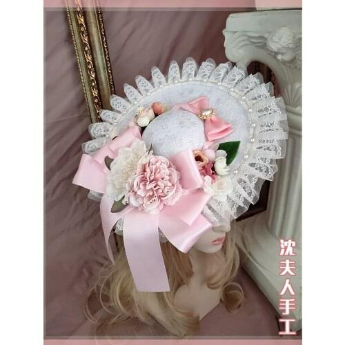 2021 Versailles Noble Gorgeous yarn Hat Flat Hat Large Eave Sunhat Lolita Girly Lace Trim Flower Wedding Linen Hat Retro Top Hat