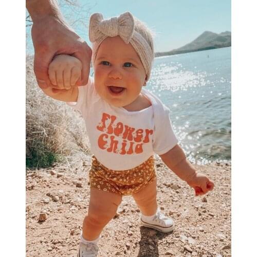 Newborn Baby Girls 3Pcs Summer Outfits Toddler Kids Short Sleeve Letter Bodysuit + Floral Shorts + Headband Set