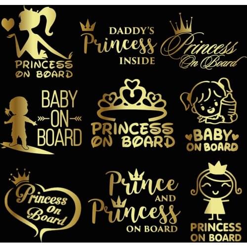 3D Vinyl Car Stickers Princess Baby On Board Funny Decals Girl Daughter Warning Sign Sticker On Auto Car Styling Decorations