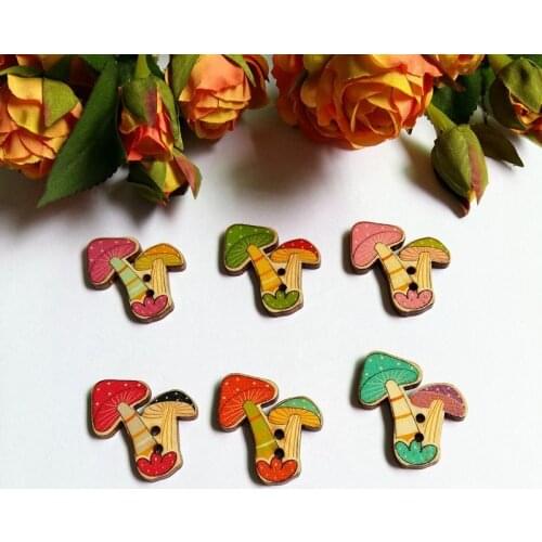 50pcs mix color Mushroom Decorative Buttons Sewing Flatback Buttons Scrapbooking Wooden Buttons for Crafts Sewing Accessories