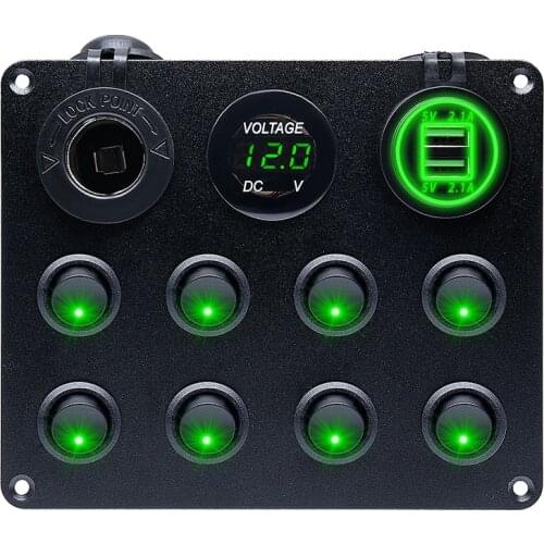 8 Gang Toggle Switch Panel Dual USB Charger Car Push Button Circuit Breaker For Car RV Truck ATV UTV Camper Caravan 12-24V
