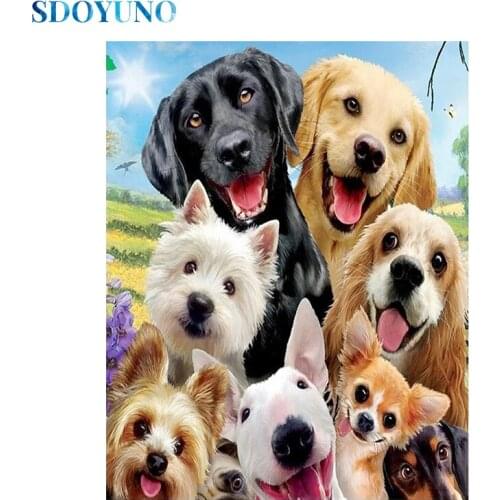 SDOYUNO DZDP386 5D Diamond Painting Animals Full Square/Round Diamond Embroidery Dogs Cross Stitch Mosaic Pattern Home Decor