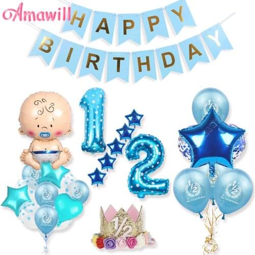 Amawill My 1/2 Birthday Balloons Baby Shower Boy Girl Half Birthday Decorations Kids Six Months Birthday Party Decor Supplies