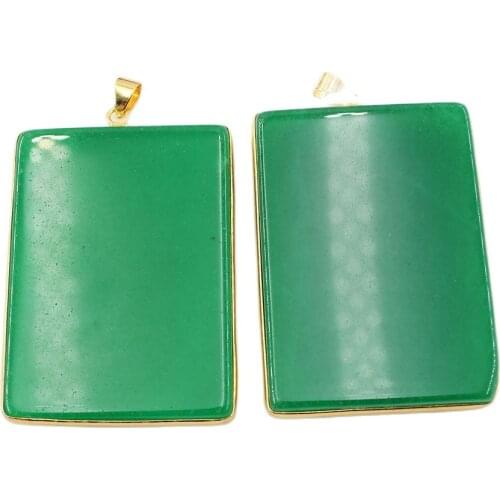 APDGG 1PC Square Green Jade Gold Color Plated Connector Pendant For Necklace Pendant Jewelry DIY