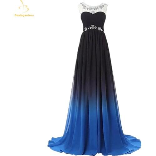 Bealegantom Gradient Chiffon Evening Dresses 2021 For Women With Sequin Beaded Long Ombre Formal Prom Party Gown QA1583