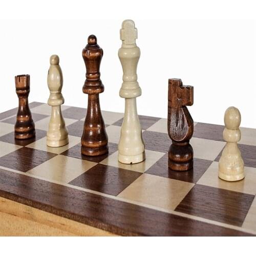 Wooden International Chess Set 3 In 1 Board Travel Games Chess Backgammon Draughts Entertainment