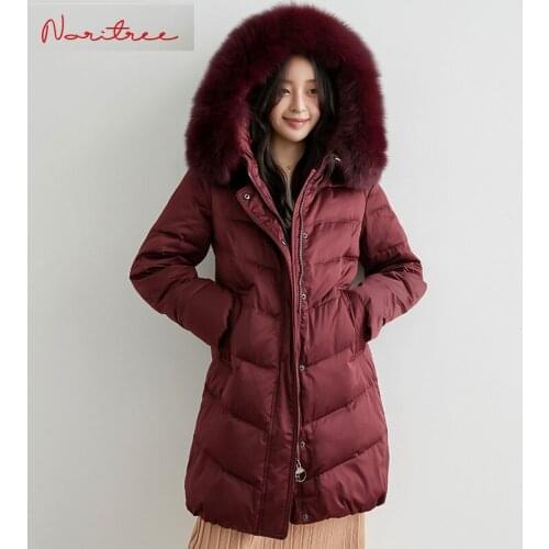 Long down coats Winter Womens Fluffy Real Fur Collar Hooded Down Coat Female Thicker Warm Down Jacket Down Parkas Wy306