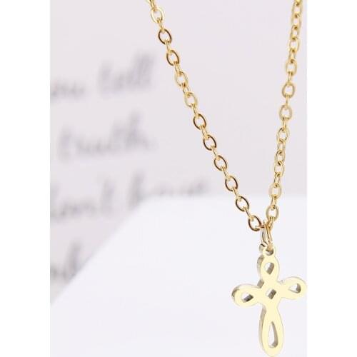 DOTIFI Stainless Steel For Women Woven Cross Gold and Silver Color Pendant Necklace Engagement Jewelry