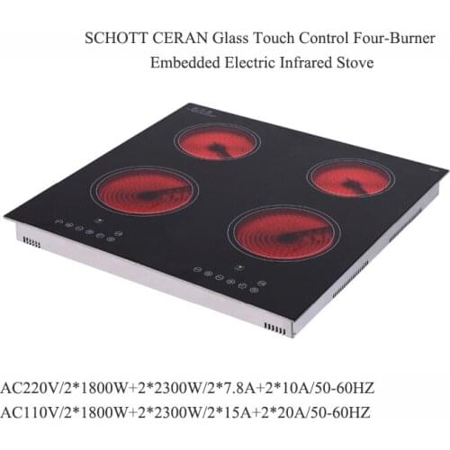 Electric Infrared Stove of 4-Burner Induction Cooker Embedded Electric Heating Furnace Touchpad Control Electric Ceramic Heaters