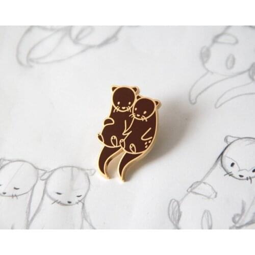 Otters Holding Hands Enamel Lapel Pin Badge Pins Hats Clothes Jewelry Accessories