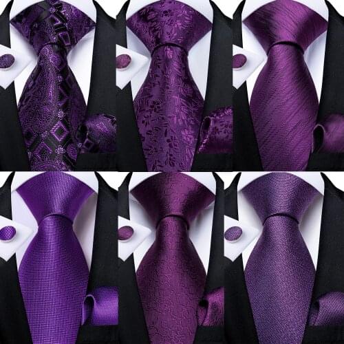 DiBanGu Ties For Men Purple Floral Paisley Necktie Business Formal 100% Silk Tie Pocket Square Set For Wedding Party Cravat