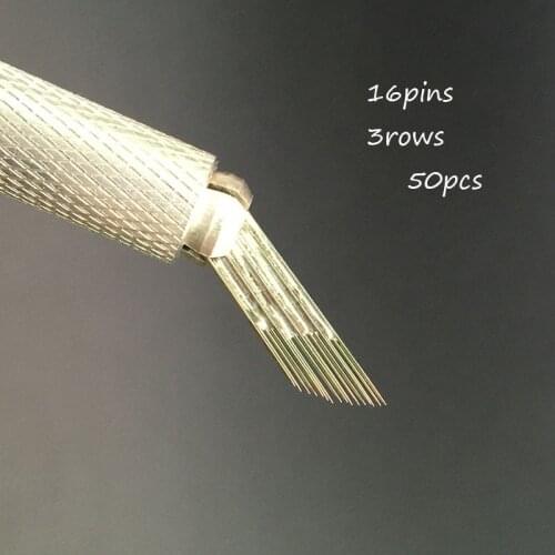 50 Pcs 3 rows Line 16Pin Needle Permanent Eyebrow Makeup Needle Blades For Microblading Pen Manual Embroidery Free Shipping
