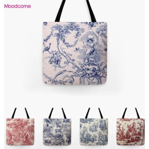 Classic French Motif of Toile de Jouy Navy Blue Ink Print Traditional France Art Pillow Case Cotton Linen Sofa Cushion Cover