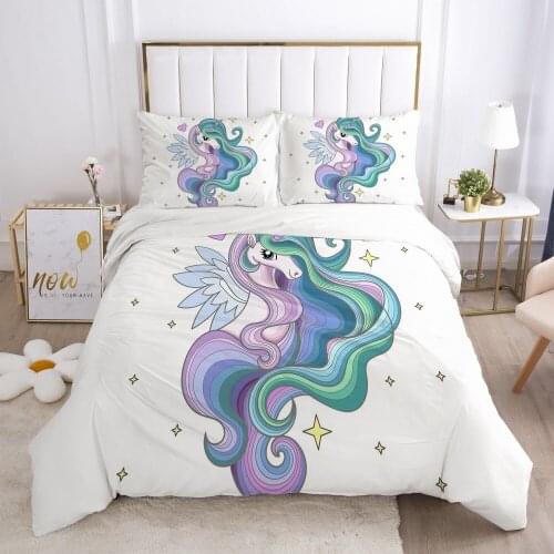 Cartoon Bedding Set for kids baby duvet cover set for home bed linen pillowcase family sets Euro 150*200 White Rainbow unicorn